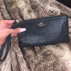 Coach Black Pebbled Leather Wristlet